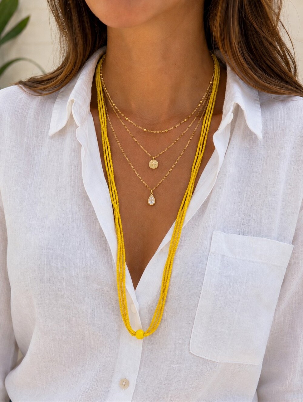 Canary Yellow Multi Strand Seed Bead Boutique Necklace Boho Summer Statement